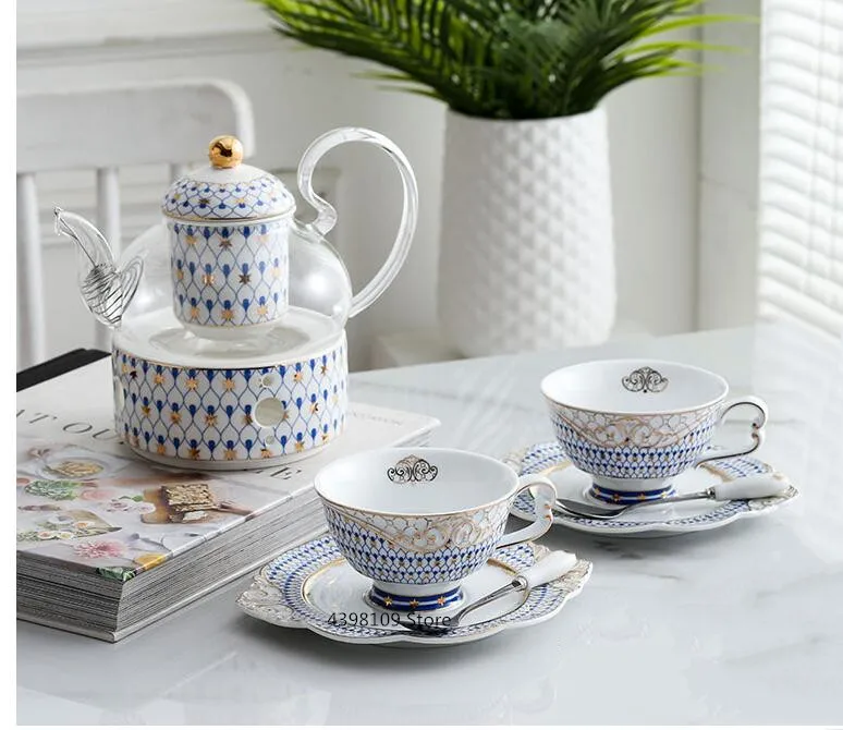 

European bone china coffee cup mug saucer high quality ceramic glass teapot english afternoon tea set plate / cafe drinking set