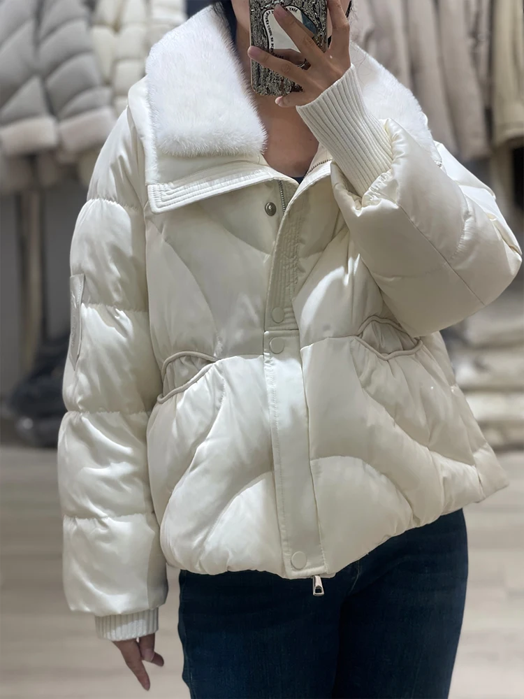 2024 зимняя новая модная куртка на гусином пуху с воротником из натурального