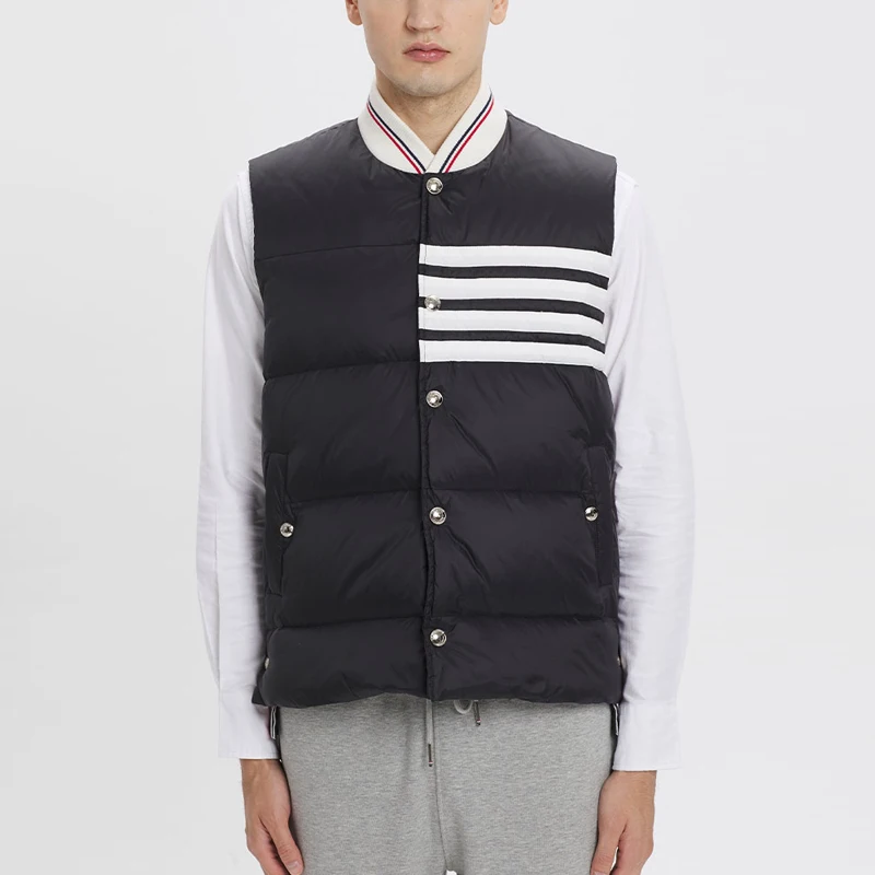 TB THOM Winter Men's Jackets Fashion Brand Down Jacket Vest Matte Nylon Contrast 4-Bar Stripe Thick Casual Warm Thermal vest