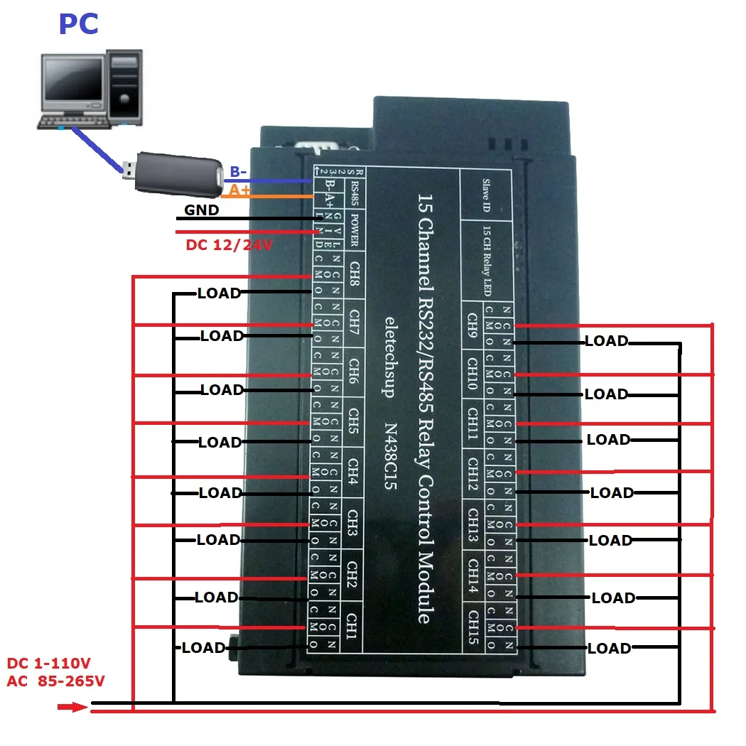 2-в-1 DC 12 В 24 15-канальное реле PC UART последовательный порт переключатель для камеры