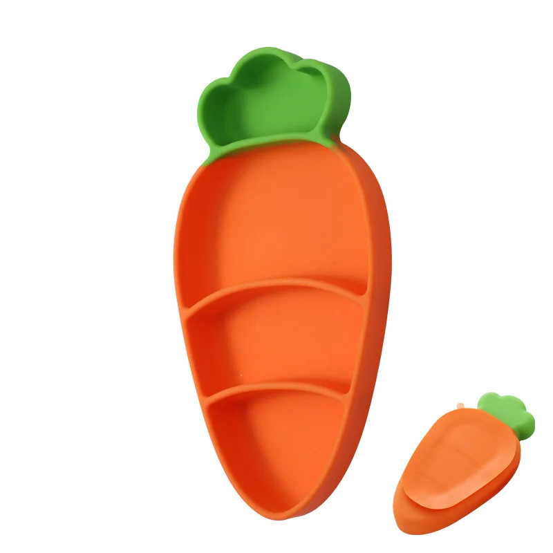 

Обеденная чаша для кормления ребенка, мультяшная силиконовая посуда в виде моркови, Детская тарелка, тренировочная чаша, ложка, вилка, тарел...
