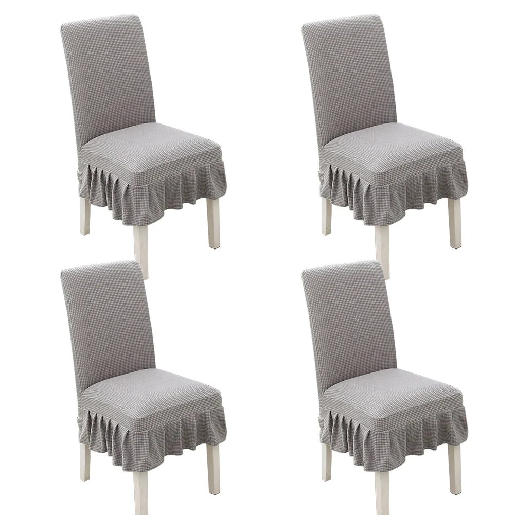 

4pcs For Dining Room Washable Restaurant With Skirt Hem Chair Cover Banquet Fleece Hotel Stretch Backrest Wedding Party
