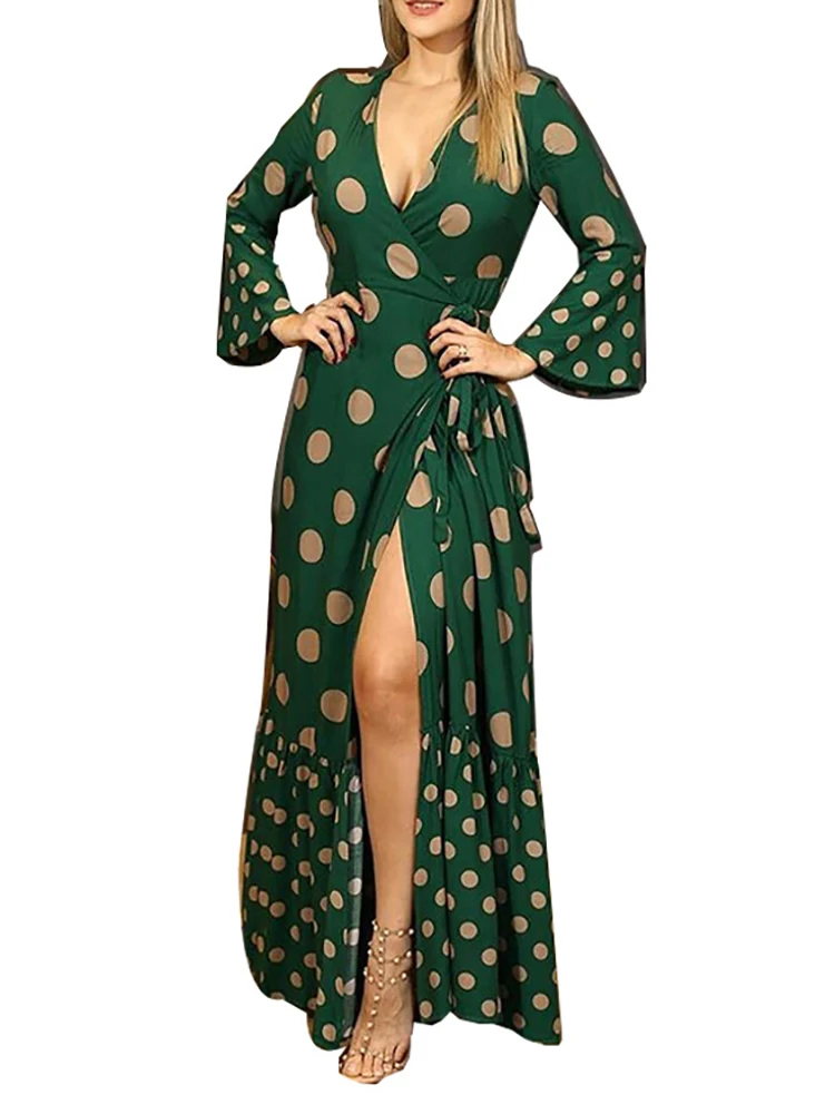 Женское винтажное платье-макси в горошек с леопардовым принтом | Женская одежда