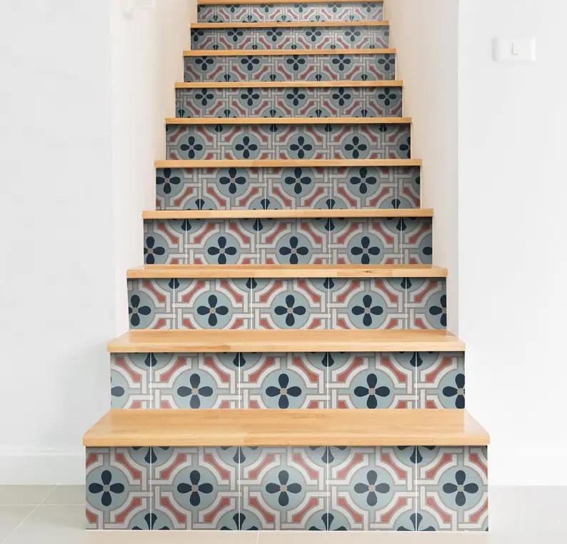 

Pastel blue pink eclectic stair sticker | Decal | Peel & Stick | Removable Stair Riser | 48" long | Pack of 6 #16SR