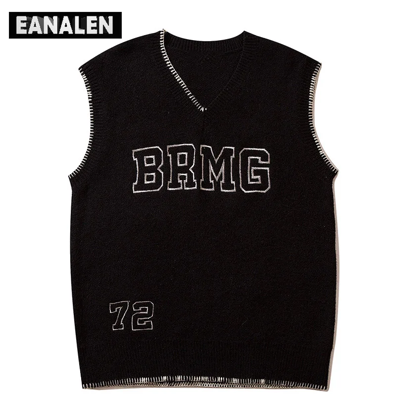 

Harajuku Retro Embroidery Own Knit Sweater Vest Men's Oversized Sweater Back Heartbeat Pullover Grandpa Ugly Sweater Women's Y2K