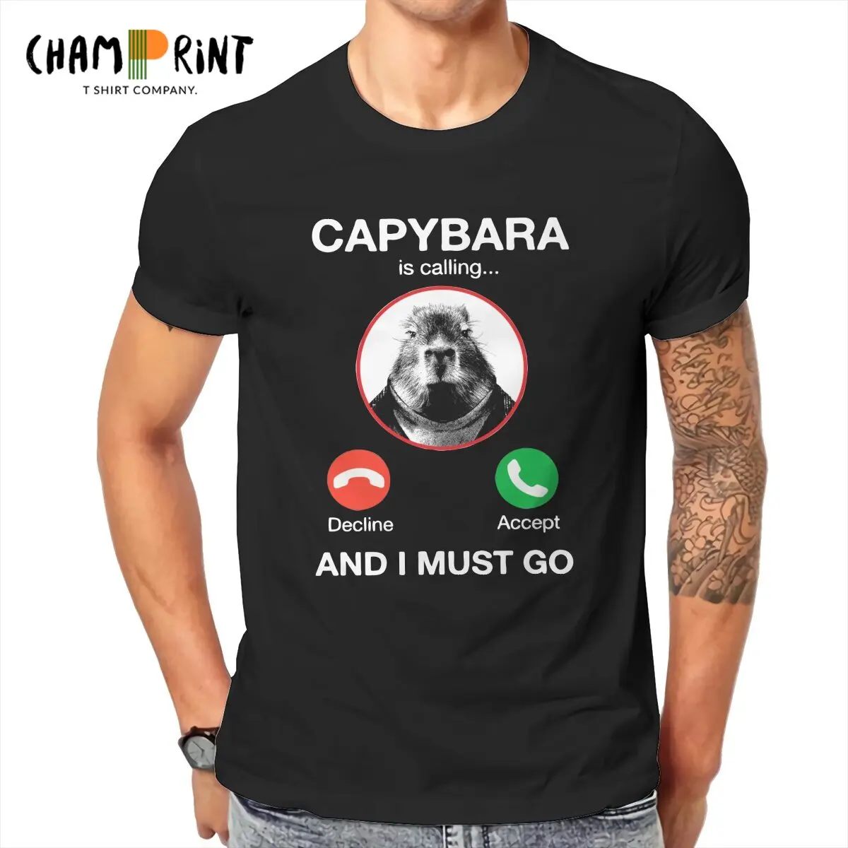 

Men T-Shirts Capybara Is Calling I Must Go Creative Cotton Tees Short Sleeve Funny Phone T Shirt Round Collar Clothes Graphic