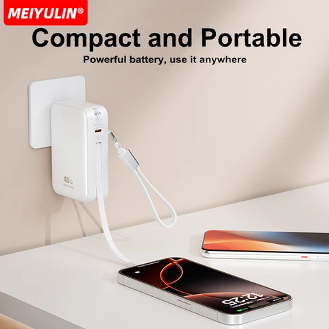 20000 мАч, 45 Вт, внешний аккумулятор 10000 мАч, портативный кабель USB C, быстрая зарядка, мобильный внешний аккумулятор для iPhone 17, Samsung, Xiaomi, ноутбука