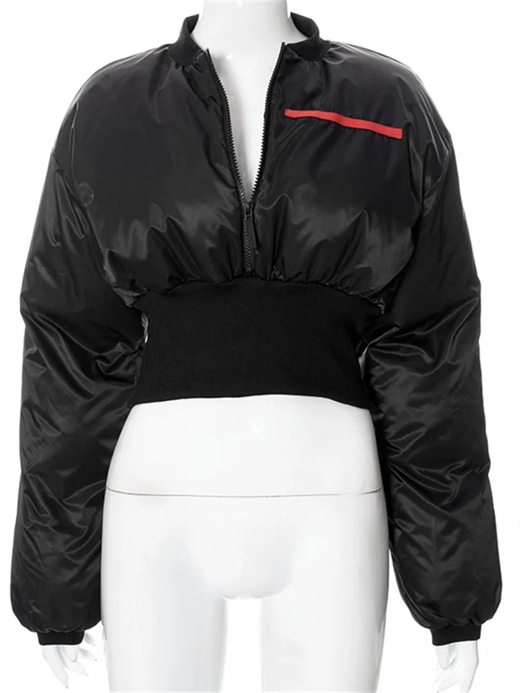 Black Puffer Jacket Fashion 2022 Winter Clothes Women Street Wear Zip Up Bubble Coats Thick Cropped Jacket