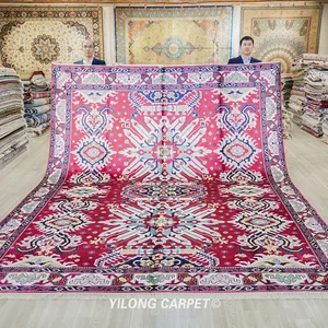 305x396cm Handmade Silk Rug Living Room Tribal Pattern Luxury Red Carpet (BL018)