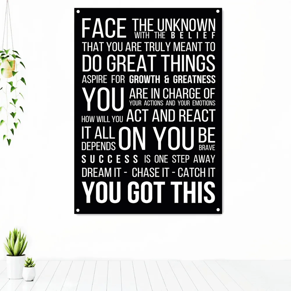 

YOU GOT THIS Motivational Life Quotes Banner Flag Canvas Wall Art Poster Success Inspirational Tapestry Painting Wall Decor