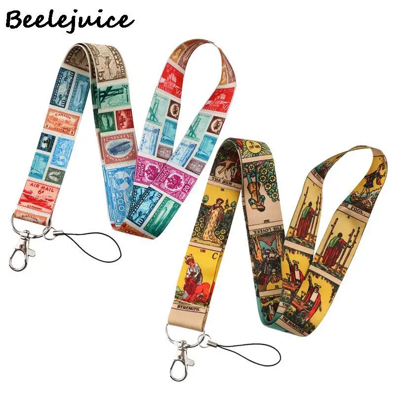 

24pcs Tarot Cards Postage Stamps Neck Strap Lanyards ID badge card holder keychain Phone Strap Ribbon webbing necklace Gifts
