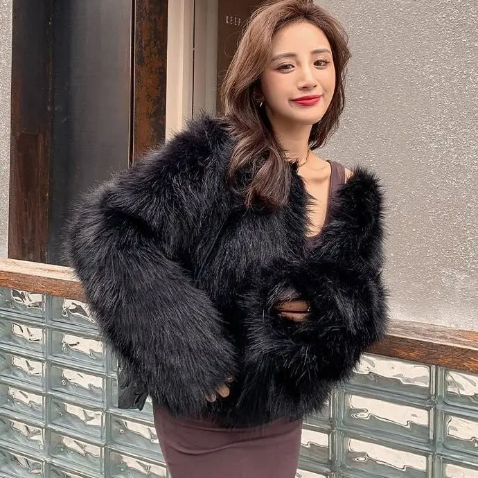 Women's Fur Jacket Women's Short Fall Winter Fashion Leather Fur Coat Imitated Mink Plush Warm Faux Fur Coat