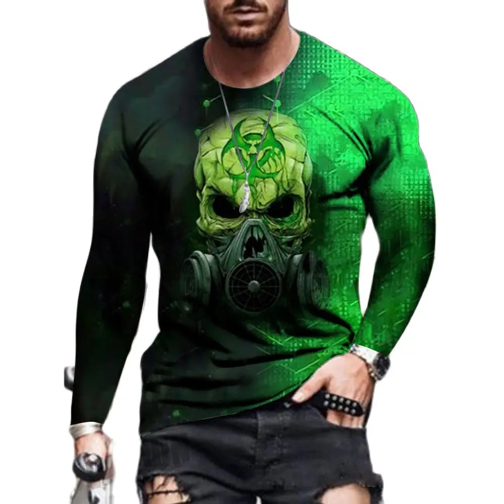 

Футболка мужская с круглым вырезом, цифровая 3d футболка, свободного покроя, с черепом, в европейском и американском стиле, весна-осень