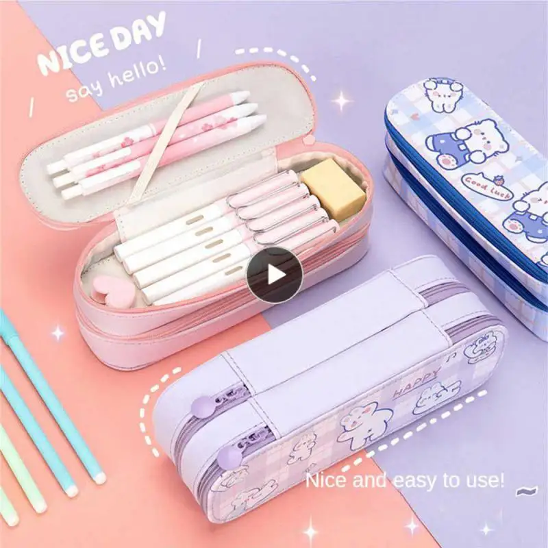 

Double Zipper Student Pencil Case Canvas Pencil Case High Capacity Double Storage Stationery Box Student Supplies Creativity