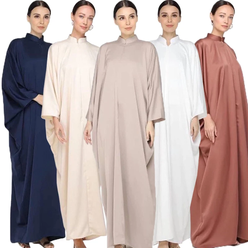 

Ramadan Batwing One Piece Prayer Abaya Dubai Stand Collar Muslim Hijab Dress Abayas for Women Jilbab Kaftan Robe Islamic Clothes