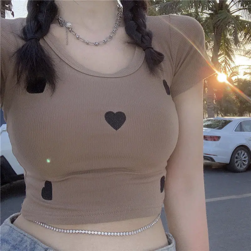 

Женская летняя укороченная футболка с вышивкой Love, Y2k