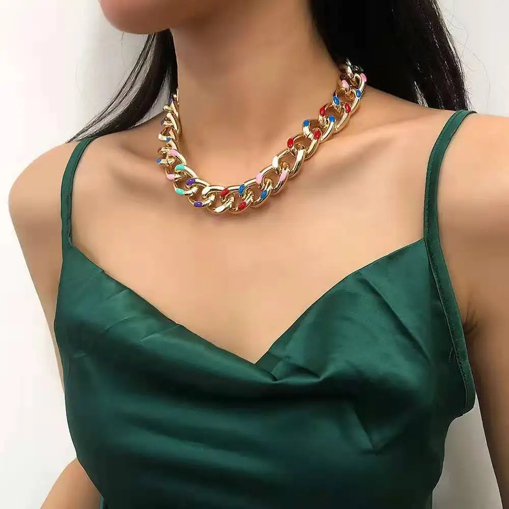 SITA 316L Stainless Steel Cuban Chain Hip Hop Enamel Color Dripping Oil Necklace Bracelet for Women Jewelry Party Wedding Gifts