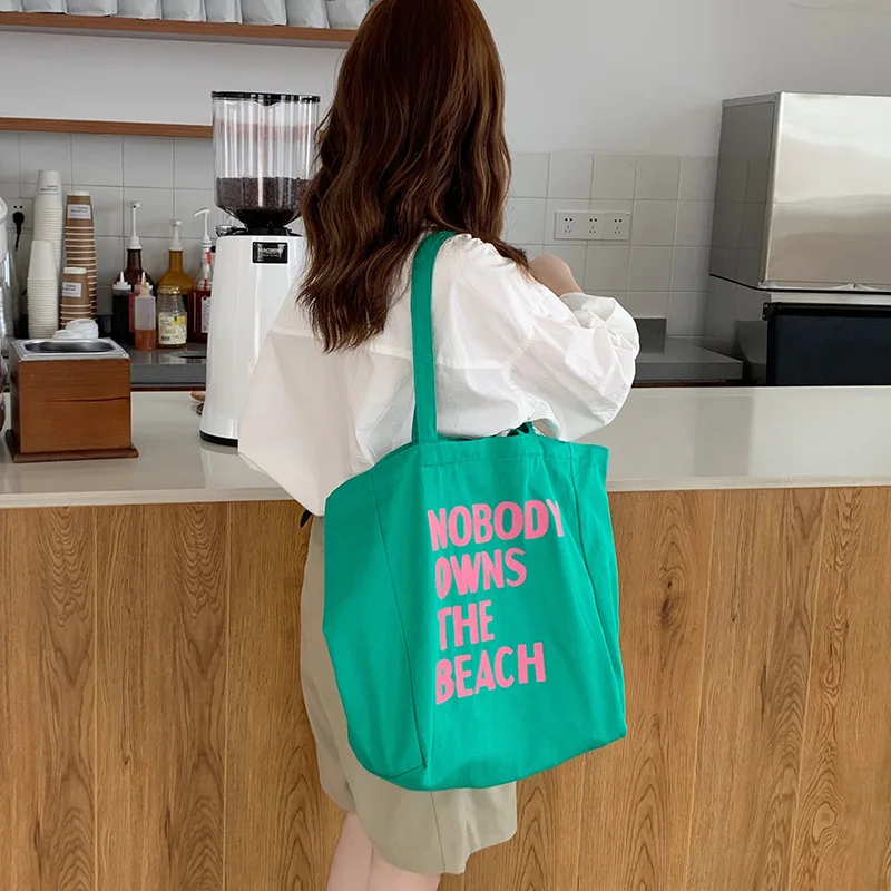 

2022 Shopping Bag Woman Bag Text Pattern Printing Series Beige Reusable Harajuku Commuter Simple Large Capacity Fashion Tote Bag