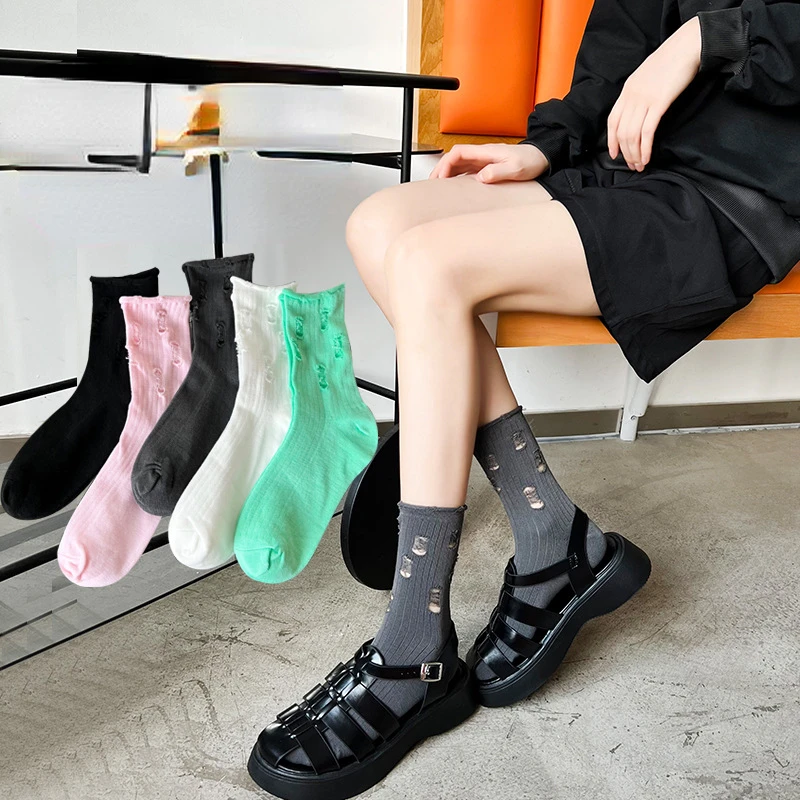 

Y2k Men's And Women's Socks Spring/Summer Pure Cotton Black And White Medium Sleeve Couple Stocking Personalized Sports Socks