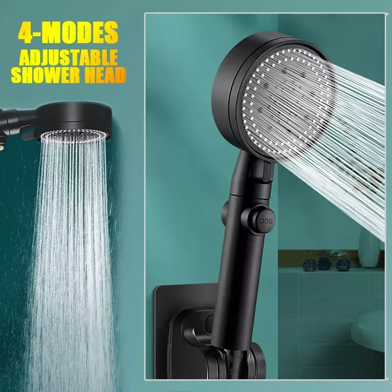 

NEW2023 Upgrade 4 Modes Adjustable Shower Head One-key Stop Water Bathroom Handheld Pressurized Water Saving Rainfall Massage Sp
