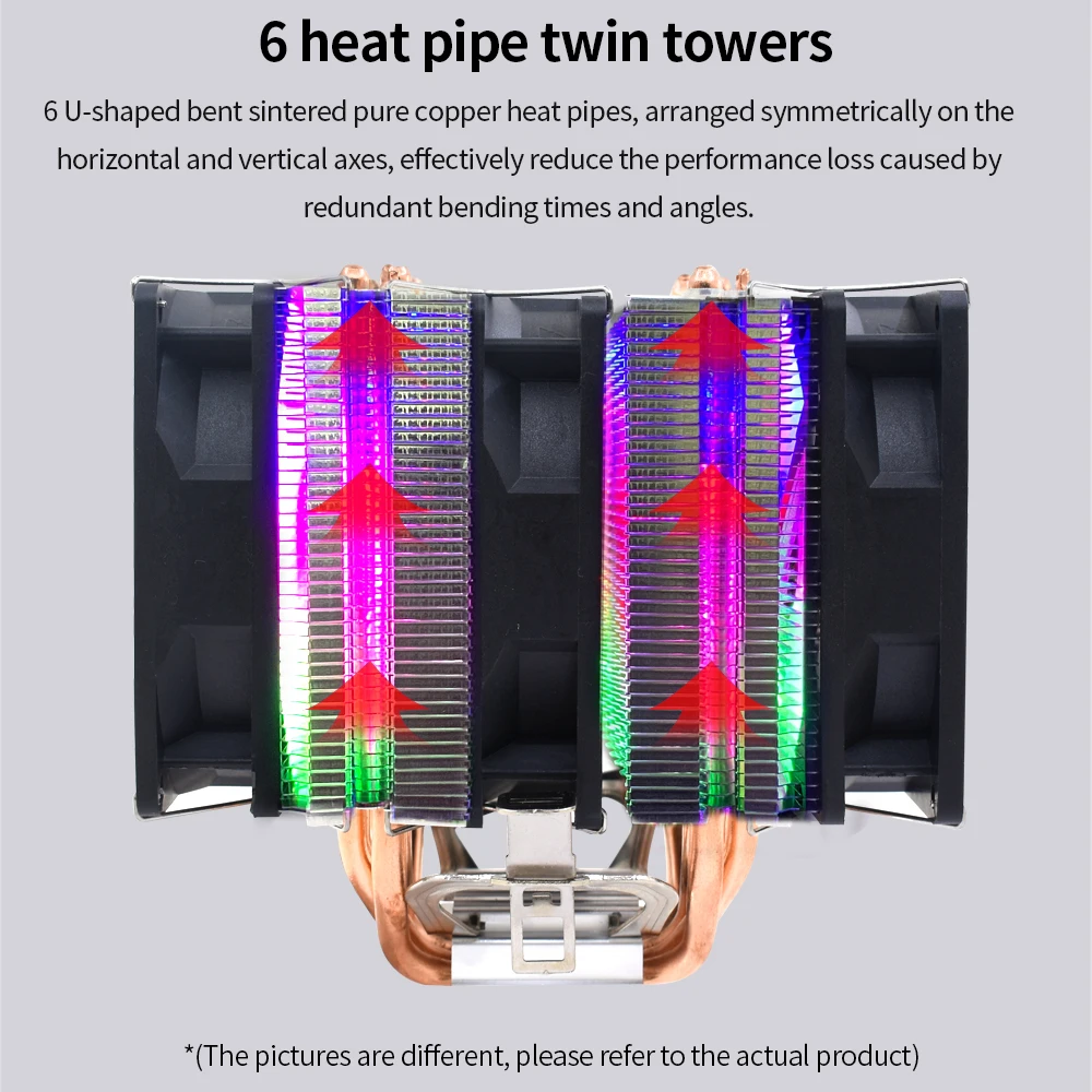 TISHRIC CPU Cooling Fan RGB 6 Heat Pipes 4 Pin PWM Quiet Cooler For Intel LGA 2011 775 1200 1150 1151 1155 AMD AM3 AM4 |