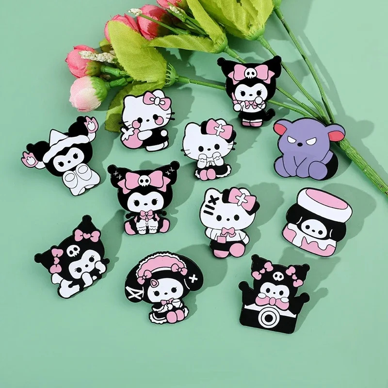 Японский милый мягкий металлический значок Sanrio KT Cat Kuromi брошь из сплава сумка для