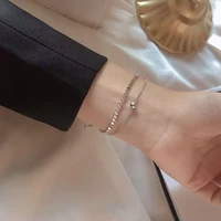 fashion silver plated double laye round beads sequins chain bracelet for women girls fine bracelet cocktail party jewelry