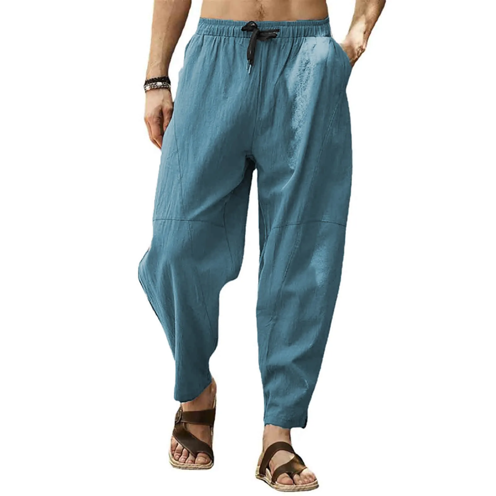 

Cotton Line Men'S Pants Spring Summer Work Wear Large Size Loose Trouser Casual Climbing Jogger Sweatpants Autumn Trousers