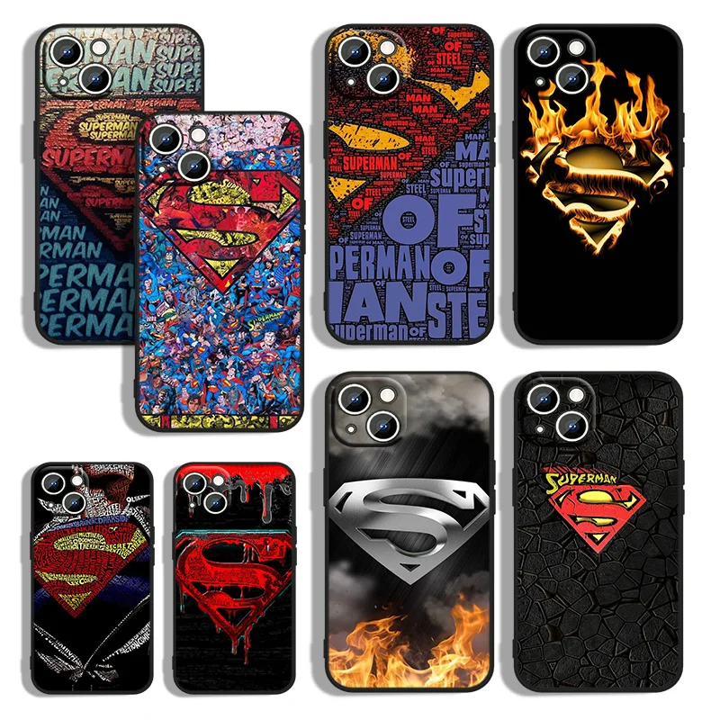 

DC Hero Superman Logo Phone Case For Apple iPhone 14 13 12 11 mini XS XR X Pro Max 8 7 6S 5S SE Plus Black Cover