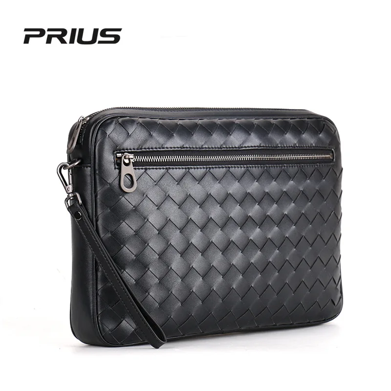 Men's clutch bag Leather woven messenger bag Fashion business A4 briefcase Multifunctional men's handbag