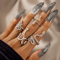 4pcsset vintage punk snake shape ring for women men gothic exaggerated metal alloy opening adjustable rings sets jewelry