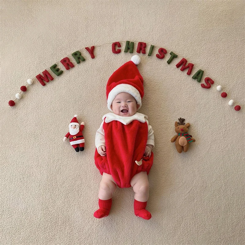 2023 Christmas Newborn Romper Sleeveless Santa Claus Baby Costume With Xmas Hat Infant Jumpsuit Festival Party Decoration Gifts