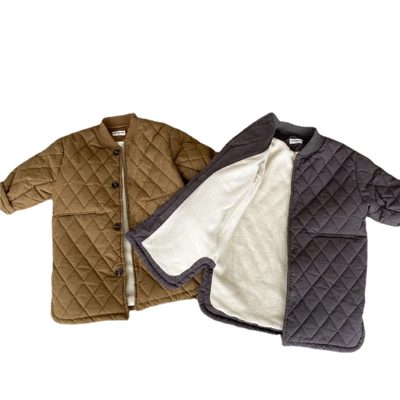 

Children Solid Color Mid-length Quilted Jackets Winter Boys and Girls Loose Thicken Warm Half High Collar Cotton-padded Coats