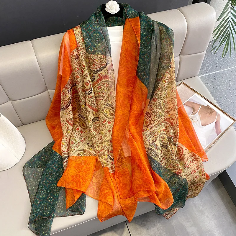 

Popular Model Summer Sunscreen Scarves Couple Style Pashmina Silk Hijab Women Fashion Design Scarf New 180X130CM Shawls For Gift