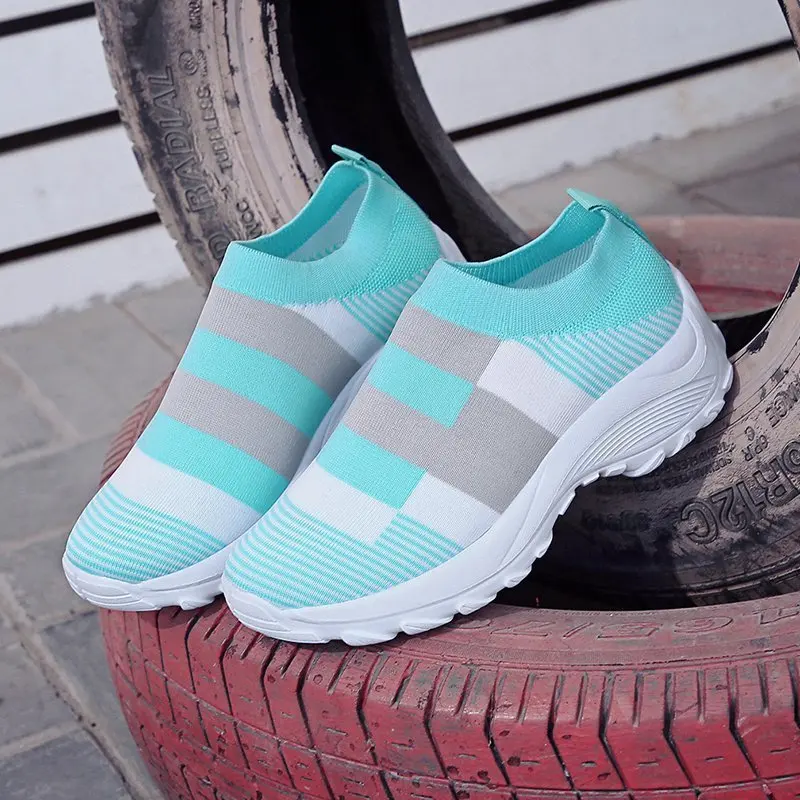 

2022 Mesh Sneakers Women Gingham Vulcanized Shoes Ladies Spring Pink Chunky Sock Shoes Plus Size 35-43 Walking Loafers