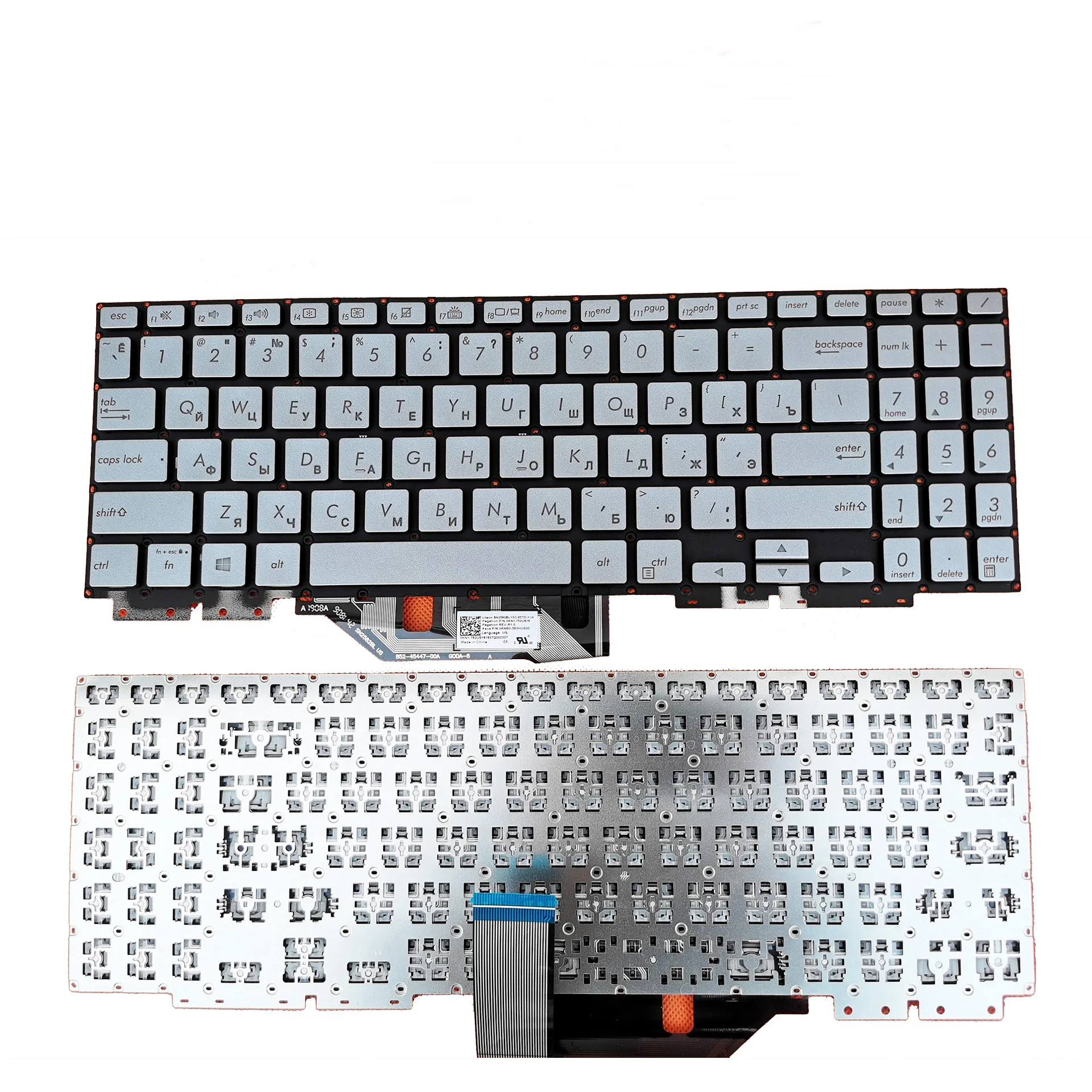 Новая русская клавиатура для Asus ZenBook Flip 15 UX562 UX562F UX562FA UX562FD UX562FDX Silver RU с подсветкой