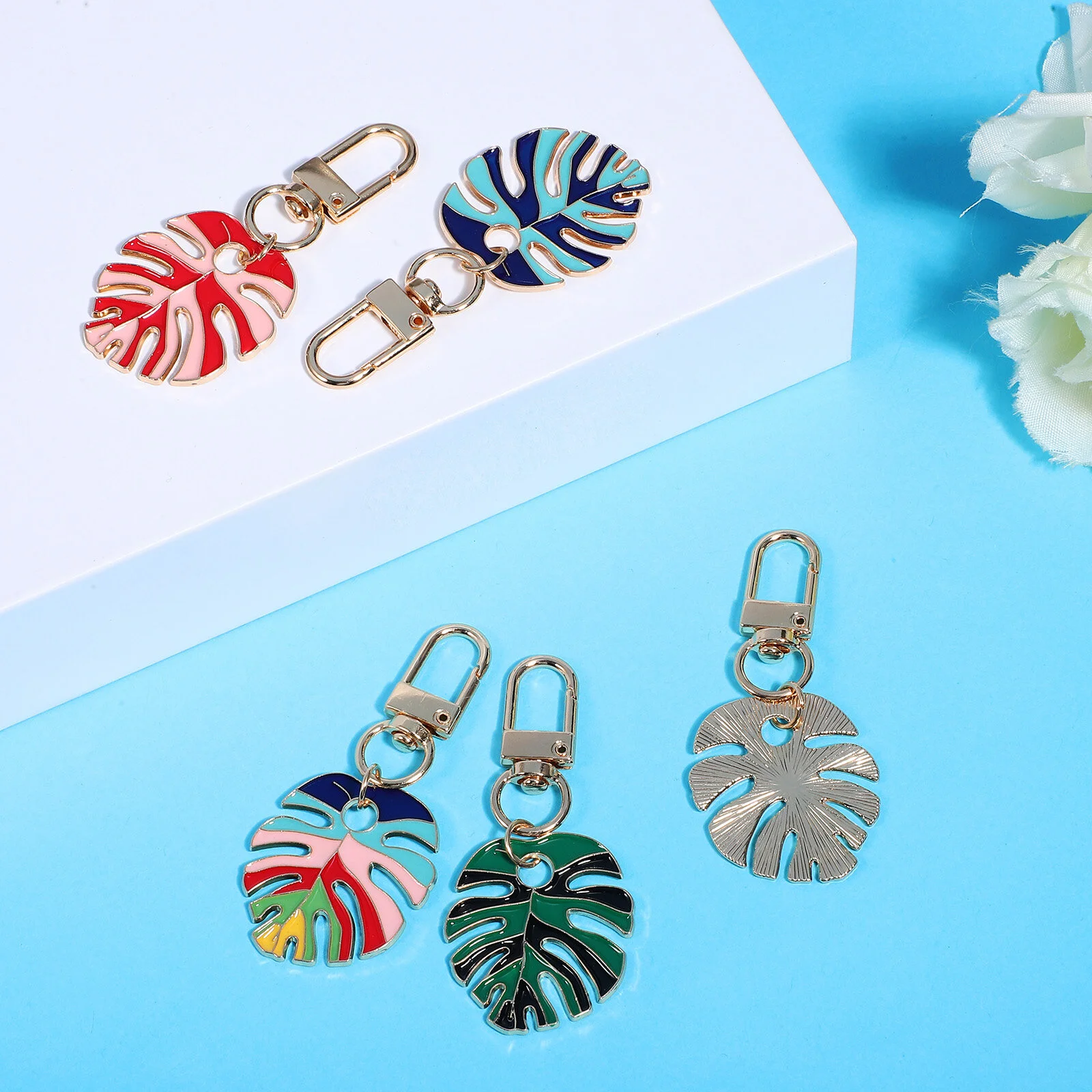 5 Pcs Palm Leaf Key Chain Monstera Holder Locket Keychain Folk-custom Alloy Fob Ring