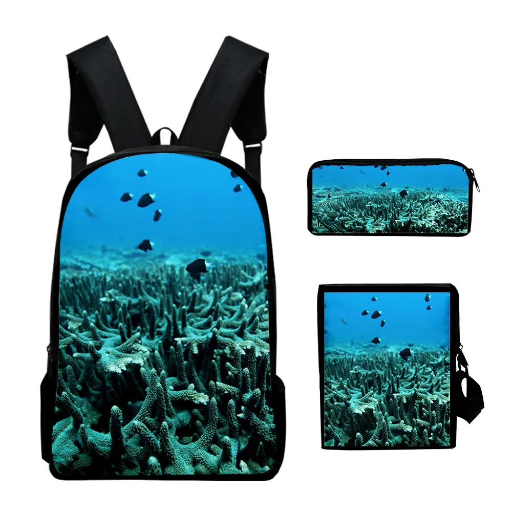 

Creative Undersea Scenery Coral 3D Print 3pcs/Set pupil School Bags Laptop Daypack Backpack Inclined shoulder bag Pencil Case