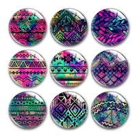 colorful geometric patterns round photo glass cabochon demo flat back for diy jewelry making finding supplies snap button