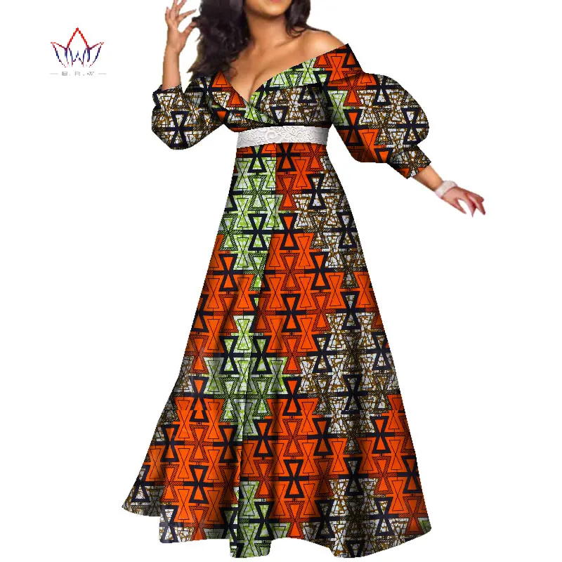 Платье женское вечернее с восковым принтом V-образным вырезом и