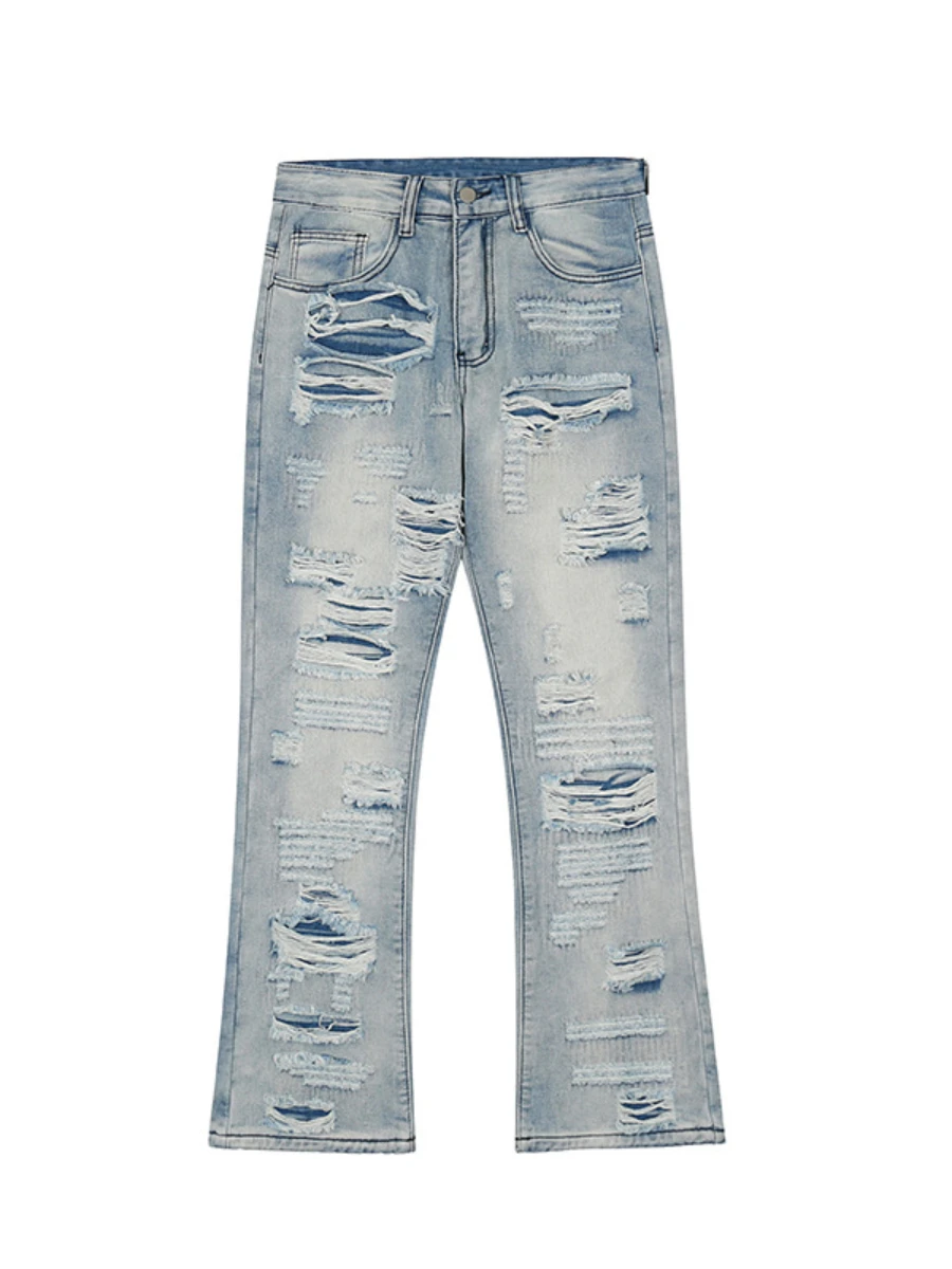 Stylish Men's Hip-hop Jeans with Distressed, Worn-out, Loose, and Wide-leg Design - Perfect for Skateboarding and Streetwear
