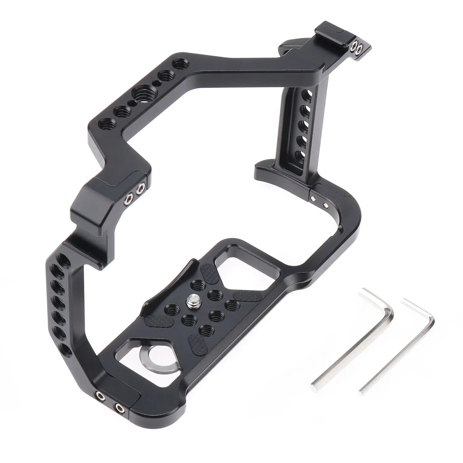Aluminum Alloy Camera Cage for Canon EOS R6 R5 R5C Protective Frame Rig with Cold Shoe Handle Locating Holes 1/4 3/8 Screw Holes
