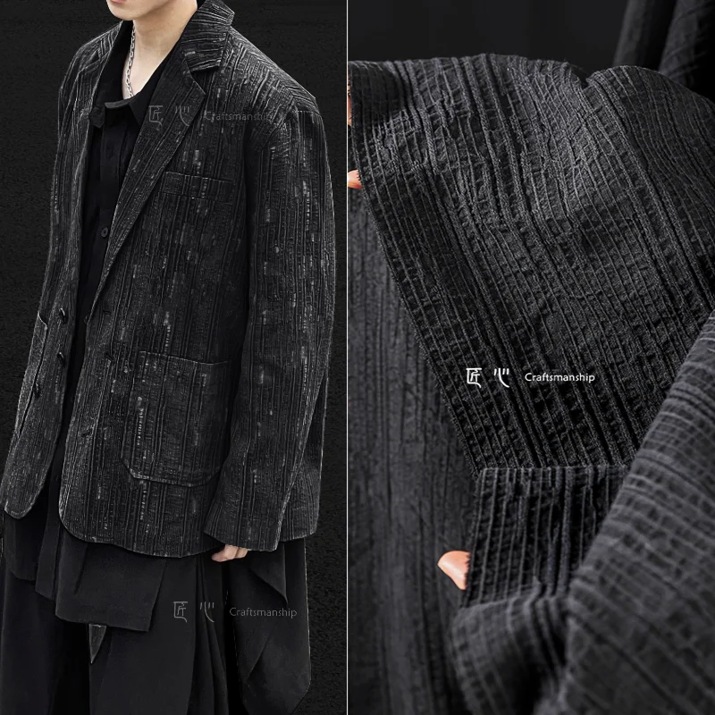 

Жаккардовая текстурная ткань, черное моющееся пальто, дизайнерская одежда, ткань для шитья на метр, льняной хлопковый материал