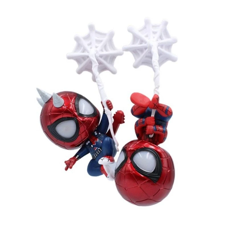 

Spiderman Figure Q Version Shaking His Head Doll Squatting Climbing Hanging Rope Cartoon Doll Hand-made Car Ornament Toy Gift