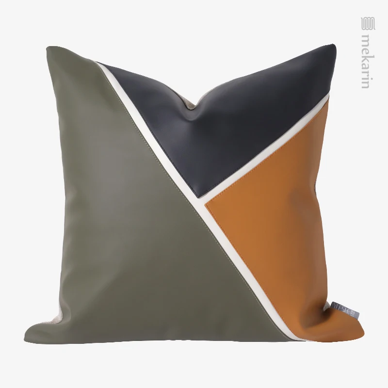 

Modern simple light luxury sofa pillow orange green gray contrast triangle graphic splicing living room pillow hotel bedroom bag