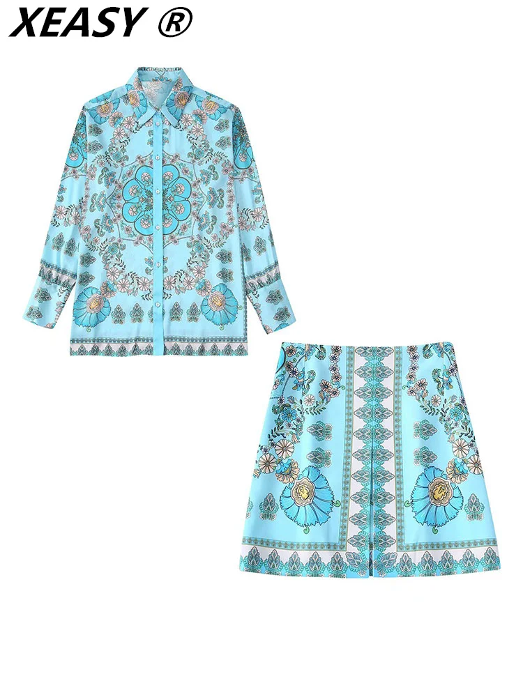 

Комплект из двух предметов XEASY, Женская юбка, летняя одежда для женщин, юбки и юбки, повседневные женские комплекты с принтом