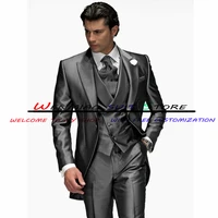 mens suit formal long tuxedos wedding groom three piece blazer pants vest party dress costume homme