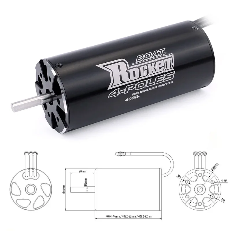 Фото Бесщеточный двигатель UniFlyRocket-RC 4074 4082 4092 1600KV 1520KV 1250KV 2250KV с водяным охлаждением для радиоуправляемых лодок и автомобилей длиной 1000 мм (или более) №3