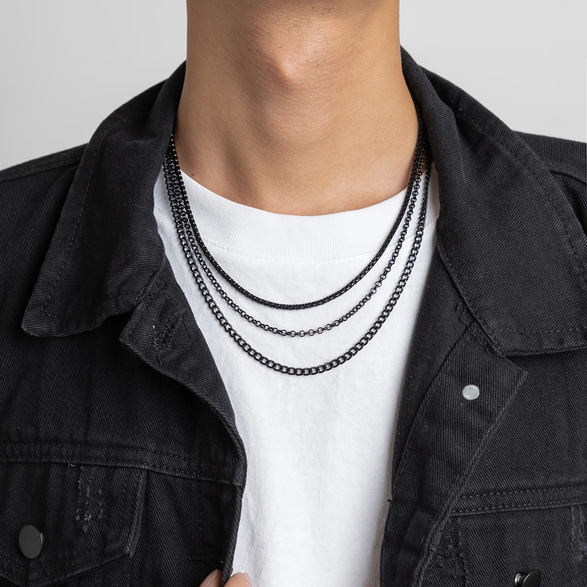 

KunJoe Simple Black Color Cuban Link Chain Necklace for Men Punk Multilayer Spray Paint Metal Choker Necklace Jewelry Dropship