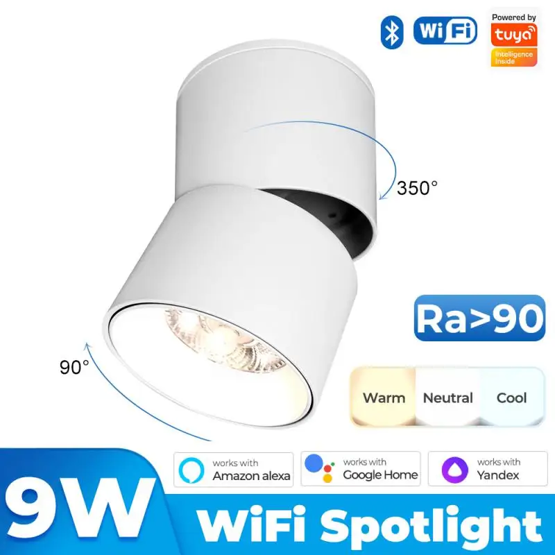 

9W Smart WIFI LED Rotating Ceiling Light Warm/Cold Spotlights Tuya APP Dimmable Work With Alexa Google Home Alice For Bedroom